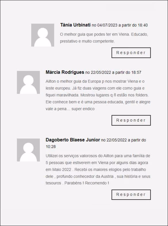 Depoimento de Tânia Urbinati: "O melhor guia que podes ter em Viena. Educado, prestativo e muito competente."